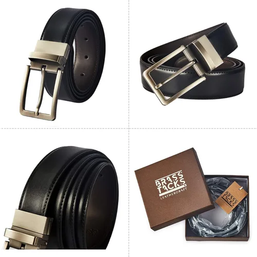 Miniatura 6 de BRASS TACKS LEATHERCRAFT Men's Vintage Business Handmade Reversible Genuine Leather Dress Belt Gift Box