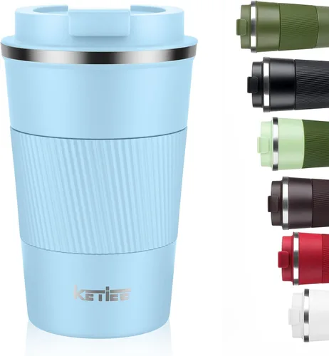 Miniatura 29 de KETIEE Taza de café de 12 oz: Taza de café con aislamiento al vacío y tapa a prueba de fugas, taza de viaje de acero inoxidable con doble pared