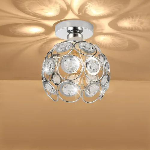 Lámpara de araña mini plateada, lámpara de techo de cristal, luces de pasillo semiempotradas, pequeñas cubiertas de lámpara de araña de metal hechas