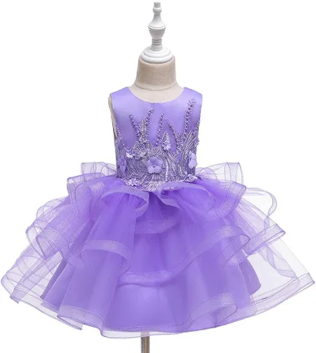 Miniatura 2 de Vestido de tul con flores para niñas pequeñas, vestido formal de fiesta de cumpleaños, vestido de fiesta de lentejuelas para desfiles, vestido tutú