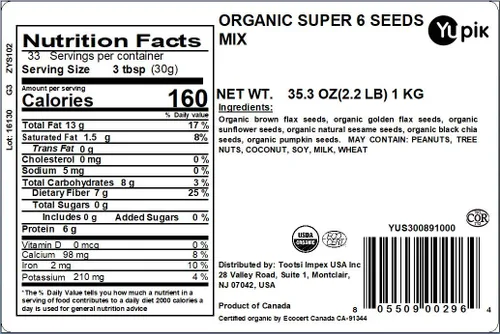 Miniatura 2 de Yupik Mezcla de semillas orgánicas Super 6, 1 kg (1000 g), libre de transgénicos, kosher, vegano, rico en fibra, nutritivo snack y cobertura cruda