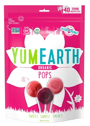 YumEarth Paletas orgánicas de primavera, paletas con sabor a frutas, 40 unidades, aptas para alergias, sin OMG, sin gluten, veganas