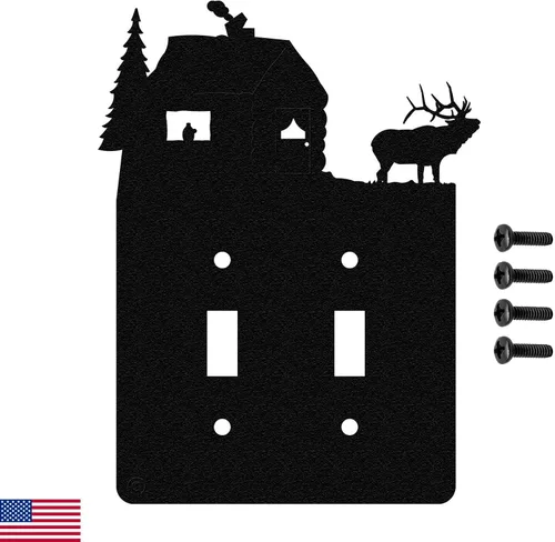 Miniatura 10 de Elk & Cabin - Placa de pared para interruptor de luz triple (GFCI), color negro, fabricada en Estados Unidos