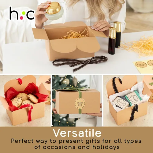 Miniatura 5 de Cajas de galletas grandes de papel kraft marrón con cintas y calcomanías (paquete de 20) cajas de regalo decorativas de 9 x 5.5 pulgadas