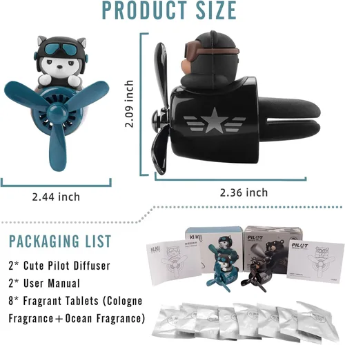Miniatura 3 de 2 piezas de ambientadores de coche con diseño de oso piloto, difusor de ventilador de coche con hélice, ambientador de coche creativo con diseño