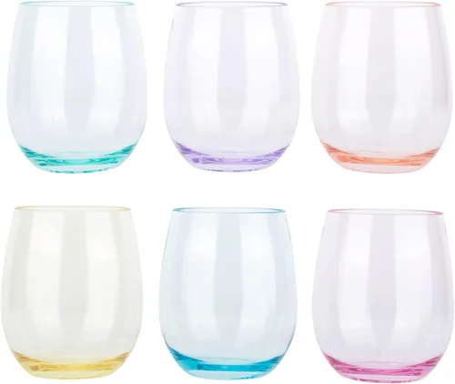 KOXIN-KARLU Copas de vino clásicas de acrílico sin tallo de 18 onzas, juego de 6 vasos de plástico irrompibles para bebidas mixtas, multicolor