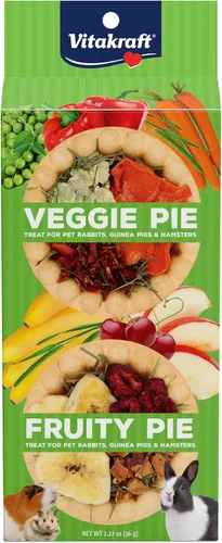 Vitakraft Veggie & Fruity Pie Treat para conejos de mascotas, conejillos de indias y hámsters, 2 pasteles, marrón, 24 x 50 pulgadas, 1.27 onzas