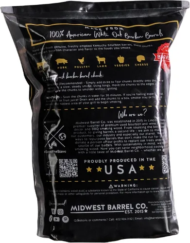 Miniatura 7 de Midwest Barrel Co. Bolsa de trozos de madera para barbacoa humeante de barril de bourbon - Trozos auténticos de madera de roble blanco americano