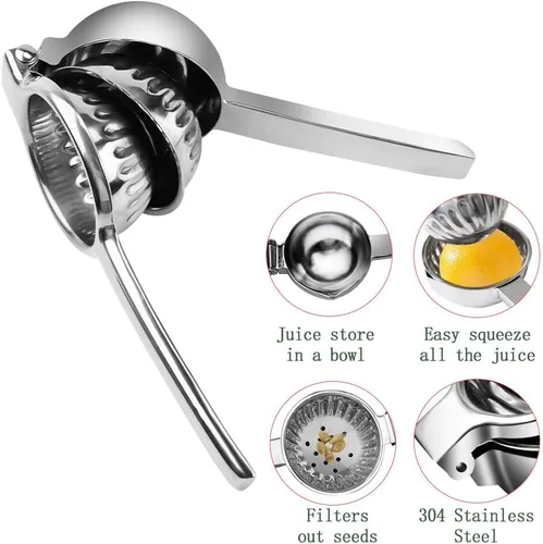 Miniatura 3 de Exprimidor de limón Exprimidor de jugo de cítricos de acero inoxidable Exprimidor para limones y limas Plateado