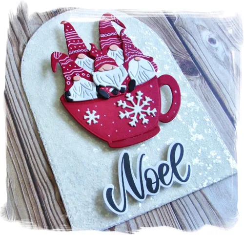 Miniatura 3 de 5 piezas de troqueles de metal de gnomo de Navidad, Papá Noel pequeño en copos de nieve, plantillas cortadas para manualidades, álbumes de recortes
