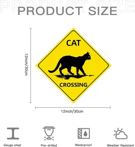 Miniatura 4 de Cartel de cruce de gato, letrero de gato para Nene Crossing paquete de 2 piezas de letrero de cruce de gato para decoración de pared de garaje retro
