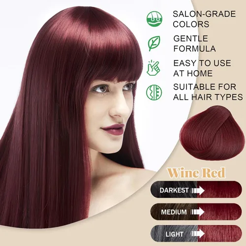 Miniatura 2 de Champú Tinte para Cabello Rojo Vino 3 en 1, Champú Tinte Instantáneo para Cabello para Mujeres, Champú Rojo Natural para Pintar el Cabello, Champú