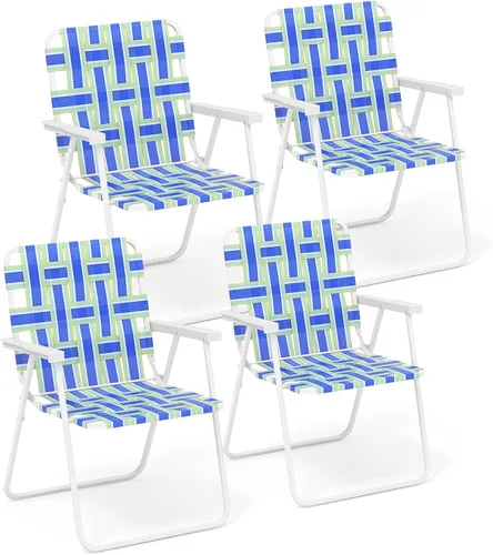 Miniatura 16 de Silla de Playa Giantex para Adultos Pack de 4 - Silla de Camping con Estructura de Acero, Silla Director Plegable Ligera, Silla de Tela para Caqui