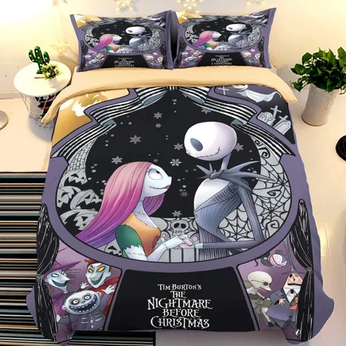 Ankeyoo Nightmare - Juego de funda de edredón de 3 piezas con 2 fundas de almohada, diseño de calavera de dibujos animados, con cierre de