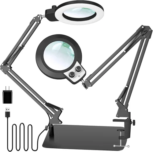 Miniatura 12 de KIRKAS Lupa 12X con luz y soporte, cualquier modo de color y brillo sin escalones, lámpara LED de aumento con abrazadera, lente de lupa 2 en 1