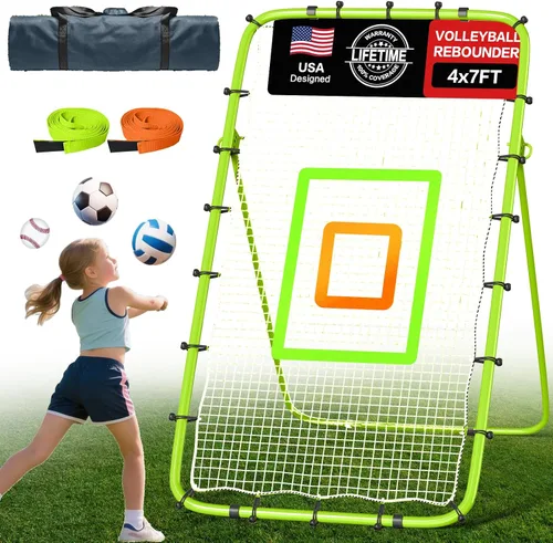 Miniatura 15 de Red de rebote para voleibol de 7x4 pies, red de rebote ajustable de 5 ángulos para practicar zambullidas, posicionamiento, clavado