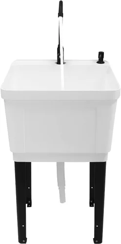 Fregadero utilitario para lavandería, fregadero de utilidad negro y blanco con grifo giratorio y dispensador de jabón, fregadero independiente que