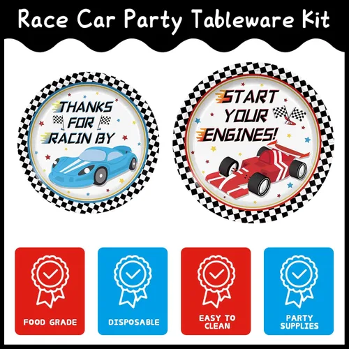 Miniatura 3 de 120 piezas Platos de Fiesta de Coches de Carreras Servilletas con Cuadros Suministros de Cumpleaños de Coches de Carreras para Niños Niños Vajilla