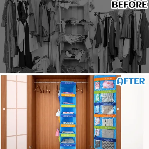 Miniatura 6 de Woanger Organizador semanal de ropa colgante para niños, 2 unidades, 11.8 x 11.8 x 48 pulgadas, estante para actividades diarias, organizador