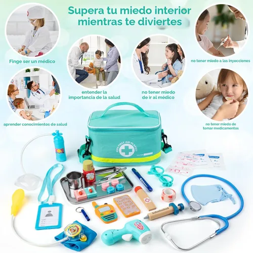 Miniatura 3 de Sundaymot Kit médico para niños, juego de simulación de 34 piezas para niños pequeños, kit de médico para niños pequeños de 3 a 5 años, con bolsa