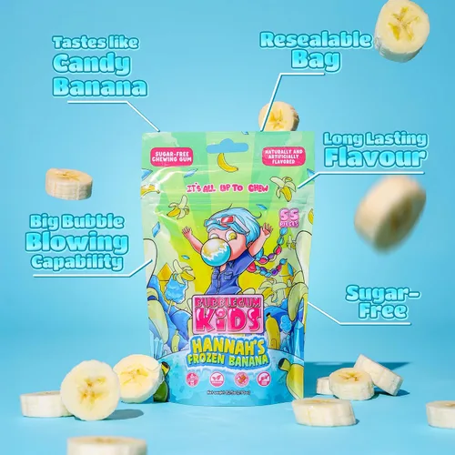 Miniatura 3 de Bubblegum Kids Hannah's Frozen Banana - Goma de mascar sin azúcar Relleno de calcetines, dulces navideños, recuerdos de fiesta, goma de mascar sin