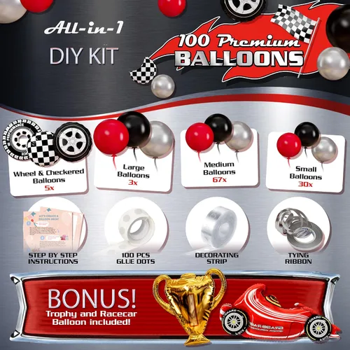 Miniatura 2 de Kit de Arco de Globos TODO EN 1 para Autos de Carreras con TROFEO BONUS y Número 2 - Kit de Guirnalda de Globos de Autos para Suministros de Fiesta