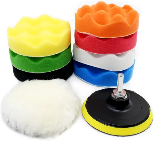 Kit de 10 almohadillas de pulido de automóvil de 4 pulgadas, juego de esponja y almohadilla de pulido de lana con adaptador de taladro M10, kit de