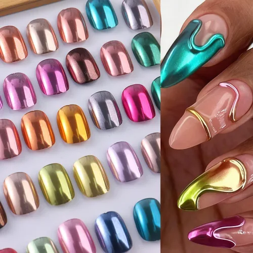 Miniatura 9 de Juego de polvos de uñas cromados de espejo metálico de 40 colores, pigmento de espejo metálico profesional con brillo holográfico, incluye tonos oro