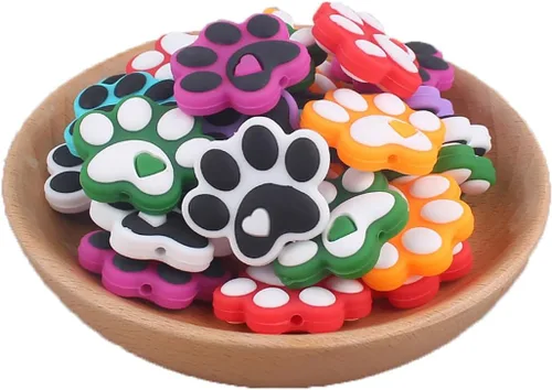 Miniatura 8 de Decoendiy 20 cuentas focales de silicona, lindas cuentas planas de silicona con forma de pata de gato y perro, cuentas espaciadoras sueltas