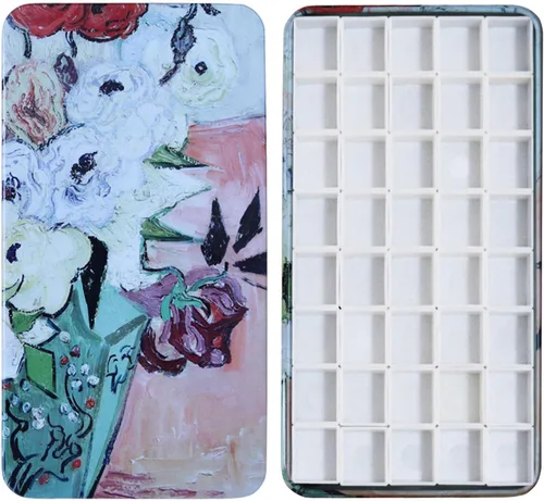FCLUB Paleta de acuarela vacía, 40 pozos con tiras magnéticas y ligera, paleta de acuarela de metal, soporte para pintura, paleta de pintura, Campos