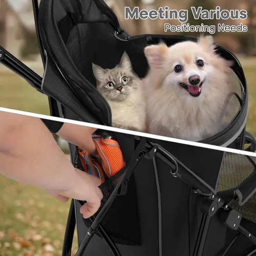 Miniatura 9 de Cochecito para mascotas para perros y gatos pequeños, 10-22 libras, almacenamiento trasero, negro