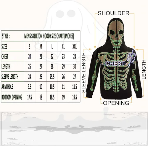 Miniatura 8 de Skylinewears Sudadera con capucha para hombre, diseño de calavera de esqueleto, disfraz de Halloween