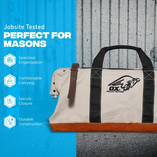 Miniatura 3 de OX Bolsa de herramientas de lona grande de 24 pulgadas de ancho con correas de bolsa de herramientas de mampostería resistente y marco reforzado