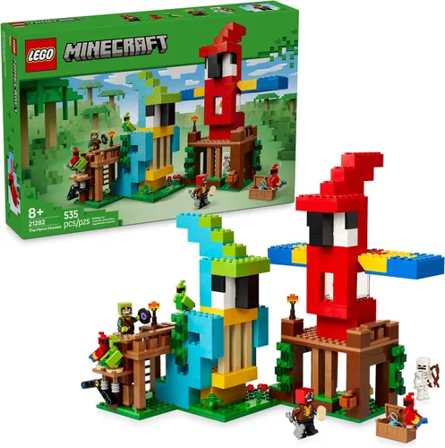 LEGO Minecraft Las Casas de los Loros - Juguete de construcción para niños y niñas de 8 años en adelante, juguete de videojuegos de Minecraft para