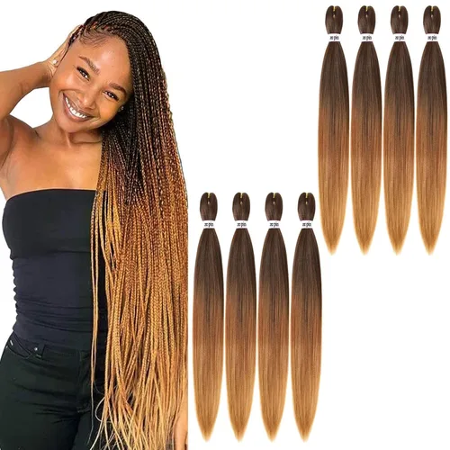 Miniatura 10 de Cabello trenzado preestirado de 22 pulgadas, 6 paquetes de cabello profesional suave Yaki trenzado para trenzas con ajuste de agua caliente