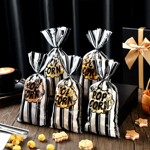 Miniatura 7 de 200 bolsas de palomitas de maíz, bolsas de plástico para máquina de palomitas de maíz, recipientes de maíz con lazos giratorios para carnaval