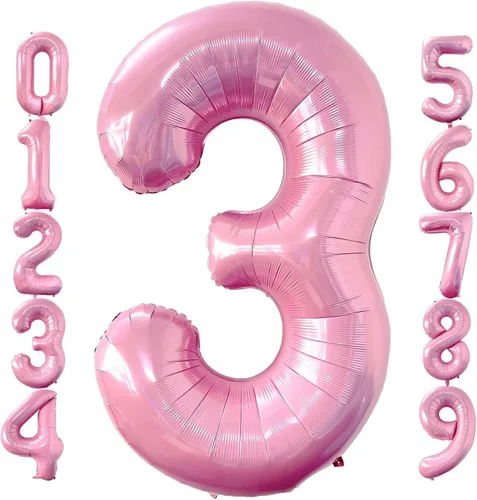 Miniatura 8 de Globos de 40 pulgadas color rosa bebé número 0 de gran tamaño jumbo de papel de aluminio Mylar para helio rosa claro para niñas, suministros