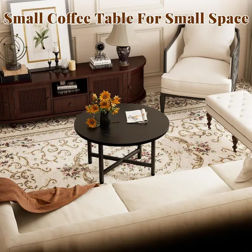 Miniatura 2 de Mesa de Centro, Mesas de Centro Pequeñas de 23.6", Mesas de Centro Redondas Negras para Sala de Estar, Mesa de Piso para Sentarse en el Suelo, Mesa