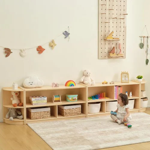 Miniatura 2 de OOOK Gabinete de almacenamiento de madera con 5 compartimentos, estante Montessori para organizadores y almacenamiento de juguetes, organizador