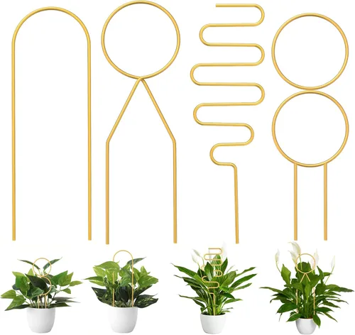 Miniatura 10 de 4 piezas de mini enrejado de metal para plantas en maceta, estaca de apoyo de escalada para plantas de interior Pothos (dorado)