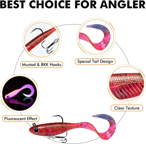 Miniatura 6 de TRUSCEND Duramax Easy Catch TPE Soft Fishing Lures with BKK Hooks, Trembly Sinking and Vibrating Swim for More Bites, Pre-rigged Tear-Resistant