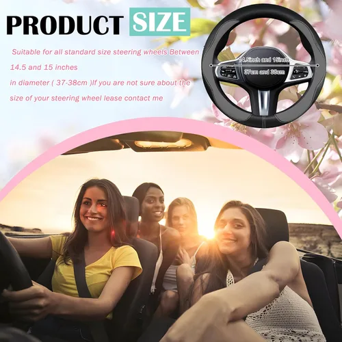 Miniatura 5 de SuperKaKa Funda Universal para Volante de Coche en Gris y Negro 2025, Protector de PU Cómodo, Antideslizante y Transpirable de Imitación de Cuero