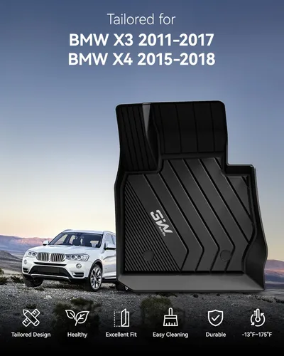 Miniatura 2 de 3W - Alfombrillas de piso para automóvil, para todo tipo de clima, de elastómero termoplástico (TPE), juego completo para 1ª y 2ª filas, color negro