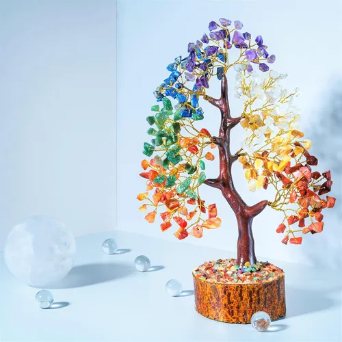 Miniatura 3 de Árbol de la vida de los siete chakras con cristales con pulsera y 2 colgantes – Decoración de bonsái Feng Shui con cristales curativos, regalos