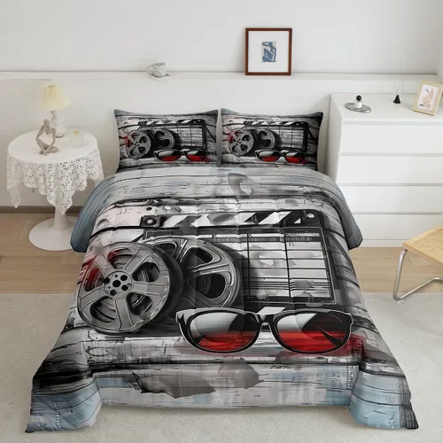 Miniatura 11 de Homewish Piano Music Comforter Set King Size,Musical Notes Bedding Set 3Pcs for Kids Girls Boys Teens Room Decor,Retro Graffiti Grey Gold Down Multi