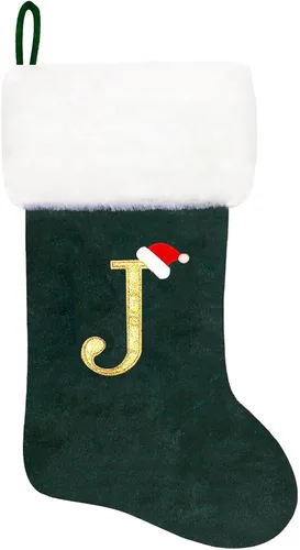 Miniatura 38 de Calcetines de Navidad bordados de 20 pulgadas con monograma, terciopelo negro con puño de felpa blanca supersuave, adornos clásicos para decoración