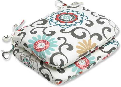 Miniatura 10 de Pillow Perfect Cojín floral brillante para silla de interior/exterior con lazos, 2 unidades, 15.5 x 18.5 pulgadas, azul/naranja Marlow