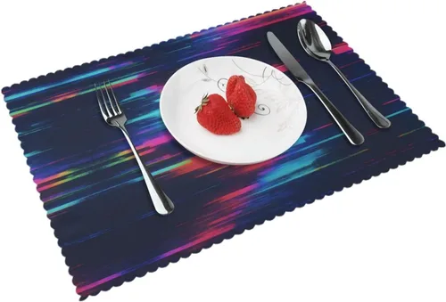 Miniatura 10 de Rectangular Placemats Set of 4, Heat Resistant Abstract Marbling Printed Kitchen Dining Table Mats