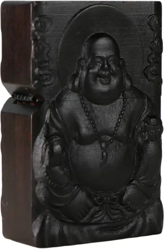 Miniatura 10 de Carcasa exterior tallada en madera negra de ébano natural para kit de inserción Zippo (Kwan Yin Goddess Dragon Phoenix)