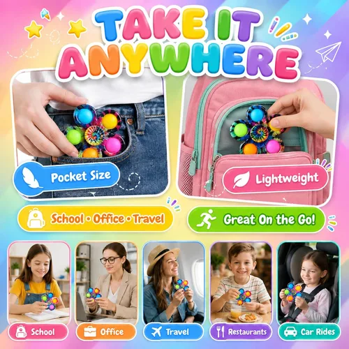 Miniatura 4 de Paquete de 4 juguetes giratorios para ansiedad para niños, juguetes de caja del tesoro para premios de aula, regalos de fiesta para niños, juguetes